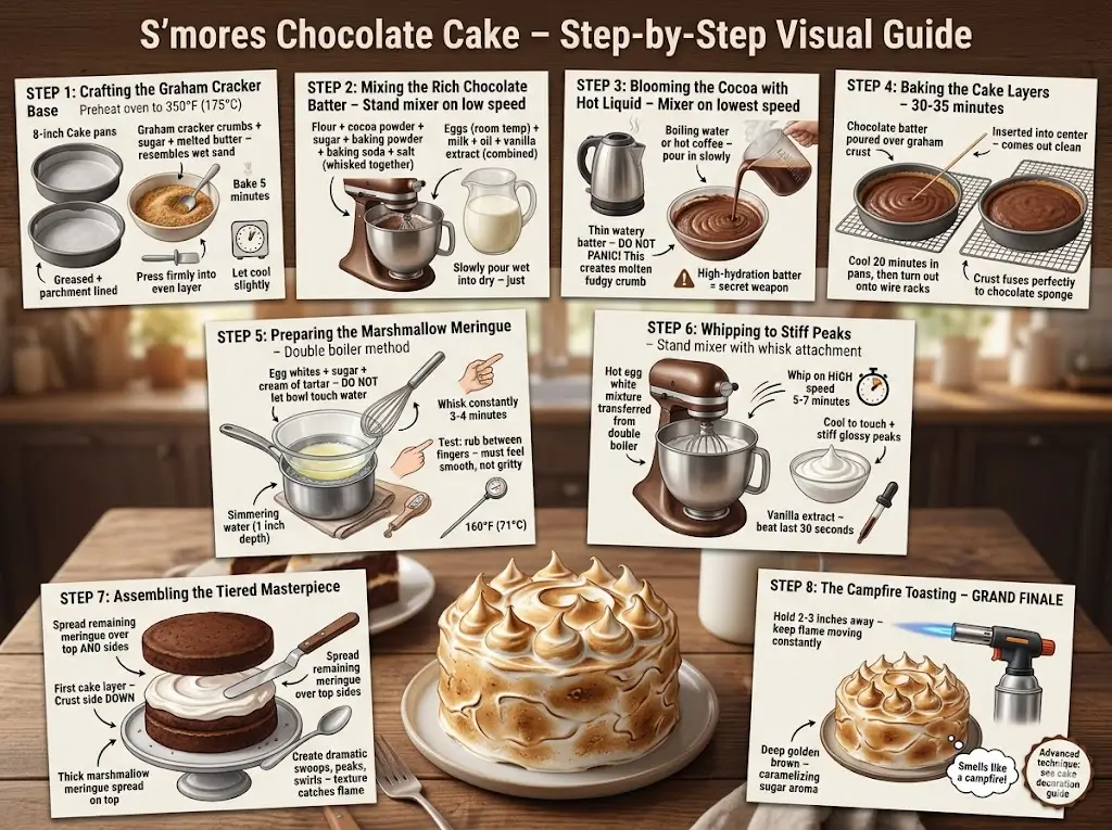 Toasted Marshmallow S'mores Cake 7 Best Baking Steps